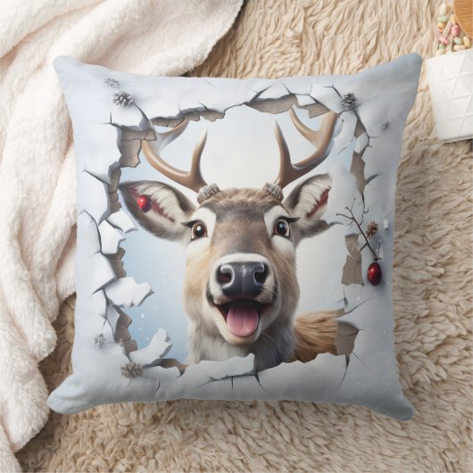 Cute Christmas Reindeer Throw Pillow クッション (ブランケット)