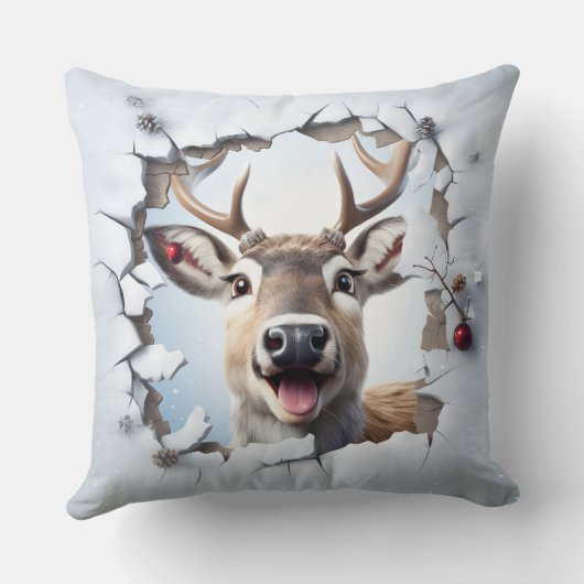Cute Christmas Reindeer Throw Pillow クッション (裏面)
