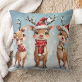 Cute Christmas Reindeer Throw Pillow クッション (ブランケット)