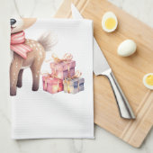 Cute Christmas Reindeer with Holiday Gifts キッチンタオル (四つ折り)