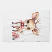 Cute Christmas Reindeer with Holiday Gifts キッチンタオル (横)