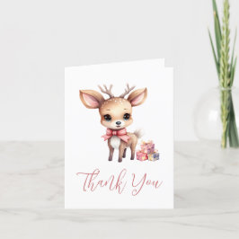 Cute Christmas Reindeer with Holiday Gifts サンキューカード