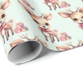 Cute Christmas Reindeer with Holiday Gifts Pattern ラッピングペーパー (ロールコーナー)