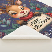 Cute Christmas Reindeer with Holly and Sign シェルパブランケット (3/4)