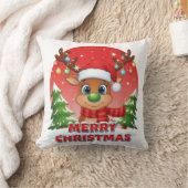 Cute Christmas Reindeer with Santa Hat Ornaments クッション (ブランケット)