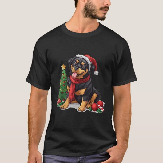 Cute Christmas Rottweiler Dog Santa Hat Puppy Mist Tシャツ (正面)