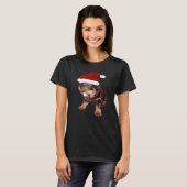 Cute Christmas Rottweiler With Red Santa Hat  1 Tシャツ (正面フル)