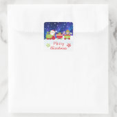 Cute Christmas Santa and Elf Train スクエアシール (バッグ)