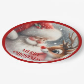 Cute Christmas Santa and Rudolph Paper Plates ペーパープレート (アングル)