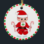 Cute Christmas Santa Baby Elf and Candy Canes セラミックオーナメント<br><div class="desc">Cute Christmas Santa Baby Elf and Candy Canes Ornament. Text can be personalized.</div>