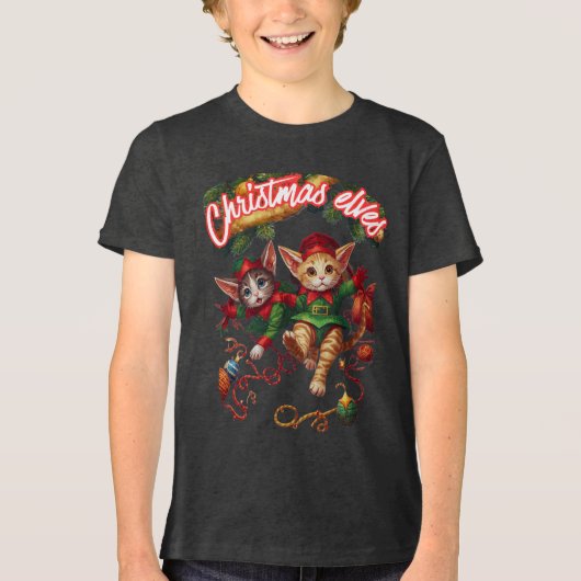 Cute Christmas Santa Elf Cats–Perfect Holiday Gift トライブレンドTシャツ (正面)