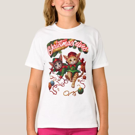 Cute Christmas Santa Elf Cats–Perfect Holiday Gift Tシャツ (正面)