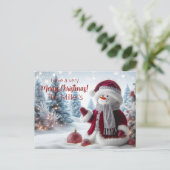 Cute Christmas Santa Snowman Personalized ポストカード (スタンド正面)