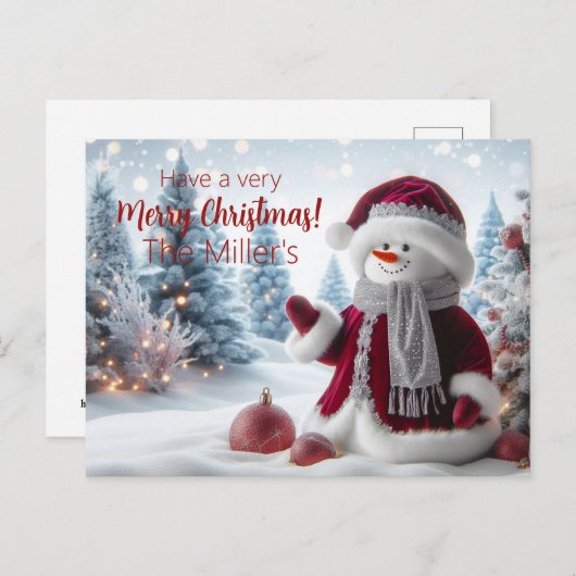 Cute Christmas Santa Snowman Personalized ポストカード (正面/裏面)