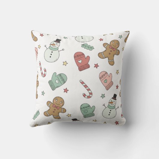 Cute Christmas Seamless Pattern | Gingerbread, Sno クッション (裏面)
