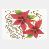 Cute Christmas Season's Greetings with Poinsettias ラッピングペーパーシート (正面)
