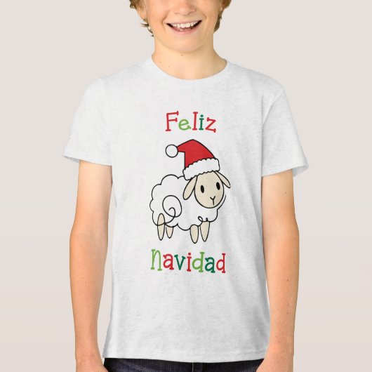 Cute Christmas Sheep – Feliz Navidad トライブレンドＴシャツ (正面)