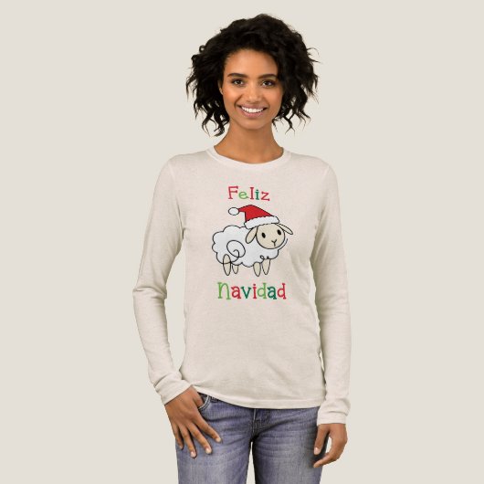 Cute Christmas Sheep – Feliz Navidad トライブレンドＴシャツ (正面全体)