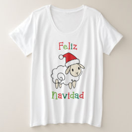 Cute Christmas Sheep – Feliz Navidad プラスサイズTシャツ