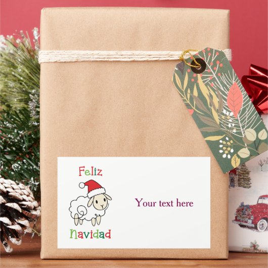Cute Christmas Sheep – Feliz Navidad 長方形シール (クリスマス)