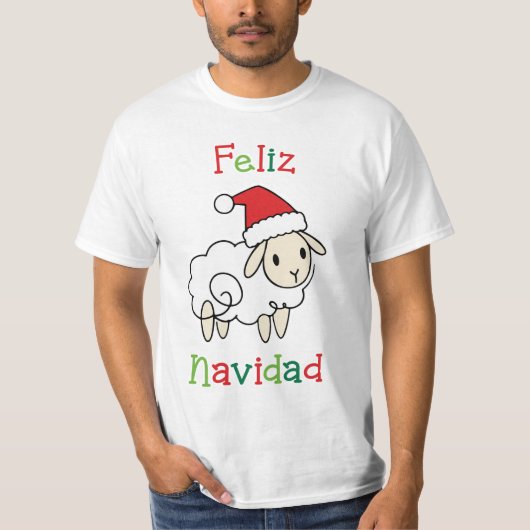 Cute Christmas Sheep – Feliz Navidad Tシャツ (正面)