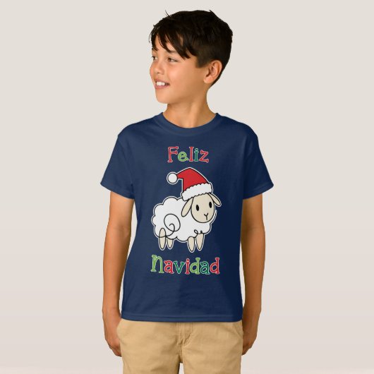 Cute Christmas Sheep – Feliz Navidad  Tシャツ (正面フル)