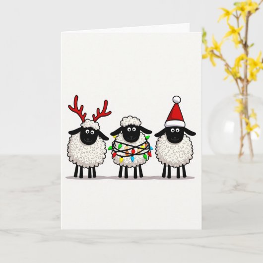 Cute Christmas Sheep Greeting Card カード (黄色い花)