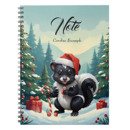 Cute Christmas Skunk Cartoon ノートブック (正面)