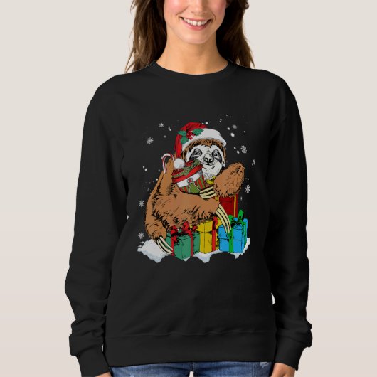 Cute Christmas Sloth and Santa Claus Hat スウェットシャツ (正面)