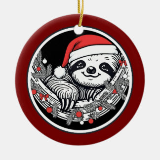 Cute Christmas Sloth Ornament セラミックオーナメント