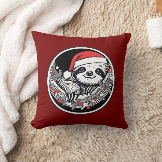 Cute Christmas Sloth Pillow クッション (ブランケット)