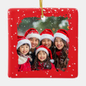 Cute Christmas Snow Family Photo セラミックオーナメント (正面)