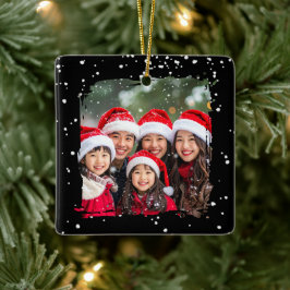 Cute Christmas Snow Family Photo セラミックオーナメント