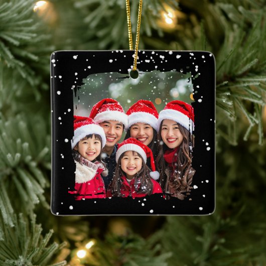 Cute Christmas Snow Family Photo セラミックオーナメント (ツリー)