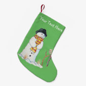 Cute christmas snowman in the snow patchwork スモールクリスマスストッキング (正面 (吊り時))