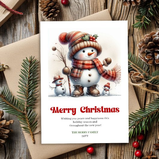 Cute Christmas snowman minimalist kids card シーズンカード