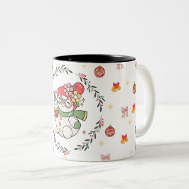 Cute Christmas Snowman Mug with Wreath  ツートーンマグカップ