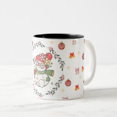 Cute Christmas Snowman Mug with Wreath ツートーンマグカップ (正面右)