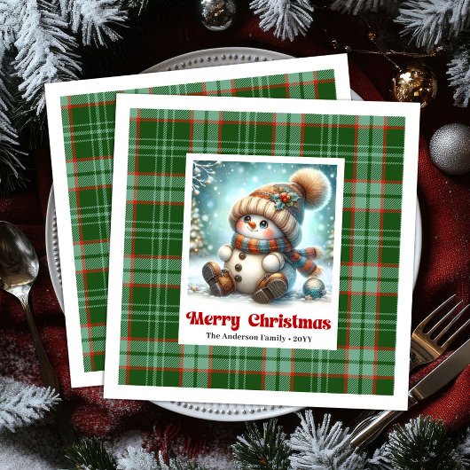 Cute Christmas Snowman Napkins Editable Watercolor