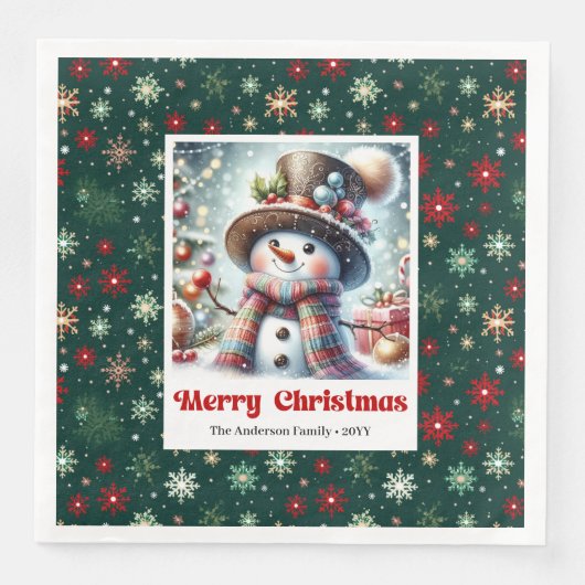Cute Christmas Snowman Napkins Personalized Kids (正面)