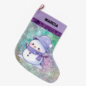 Cute Christmas Snowman Pastel Purple ラージクリスマスストッキング (正面 (吊り時))