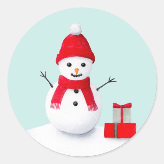 Cute christmas snowman pastel watercolor sticker ラウンドシール (正面)