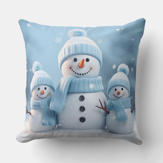 Cute Christmas Snowman Throw Pillow クッション (正面)