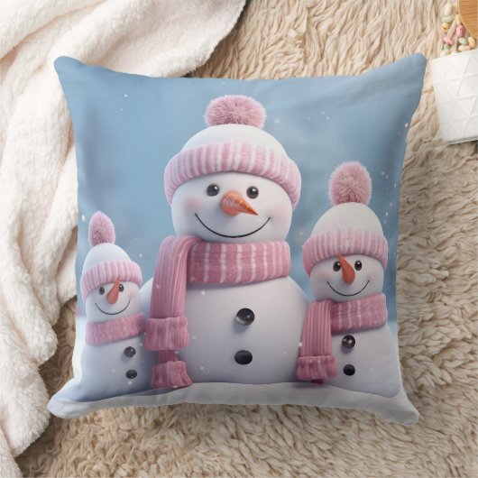Cute Christmas Snowman Throw Pillow クッション (ブランケット)