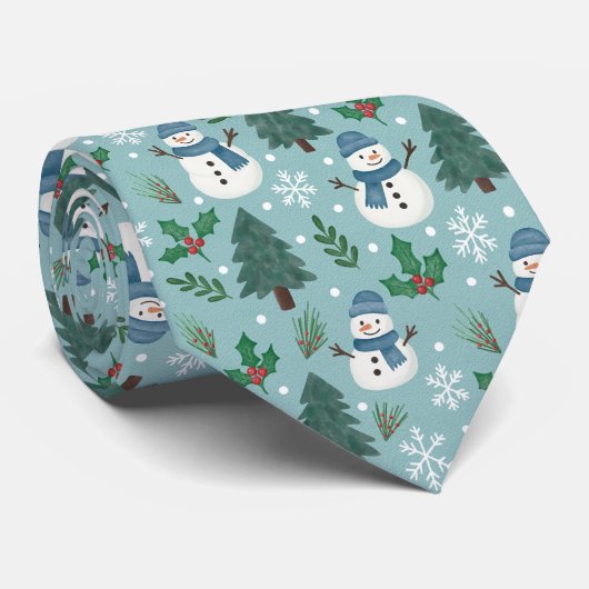 Cute Christmas Snowmen Pattern Neck Tie ネクタイ (ロール)