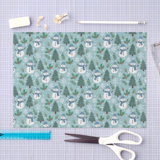Cute Christmas Snowmen Pattern Tissue Paper 薄葉紙 (クラフト)