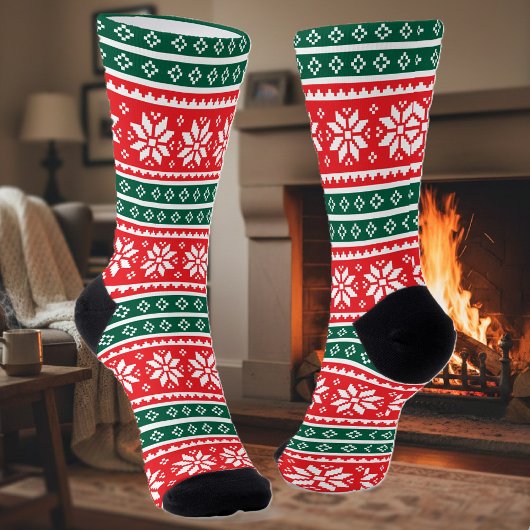 Cute Christmas socks with nordic snowflake pattern ソックス