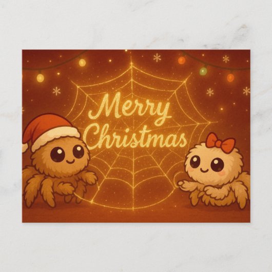 Cute Christmas Spider Couple シーズンポストカード (正面)