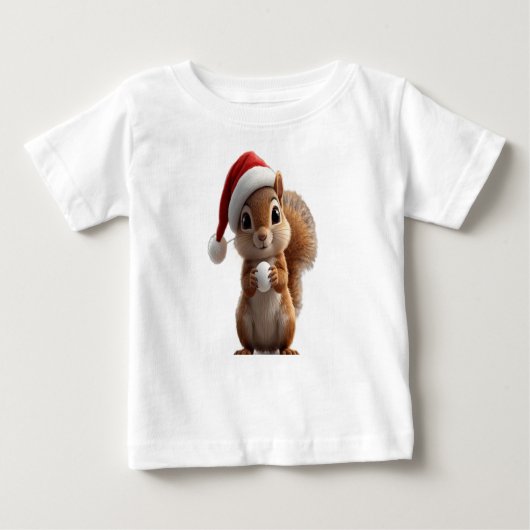 Cute Christmas Squirrel Baby T-Shirt ベビーTシャツ (正面)
