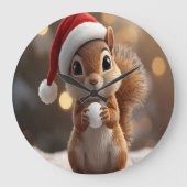 Cute Christmas Squirrel Wall Clock ラージ壁時計 (正面)